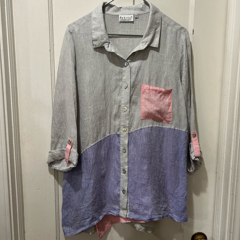 Habitat Gray, Lavender & Pink Colorblock Button-Down Shirt